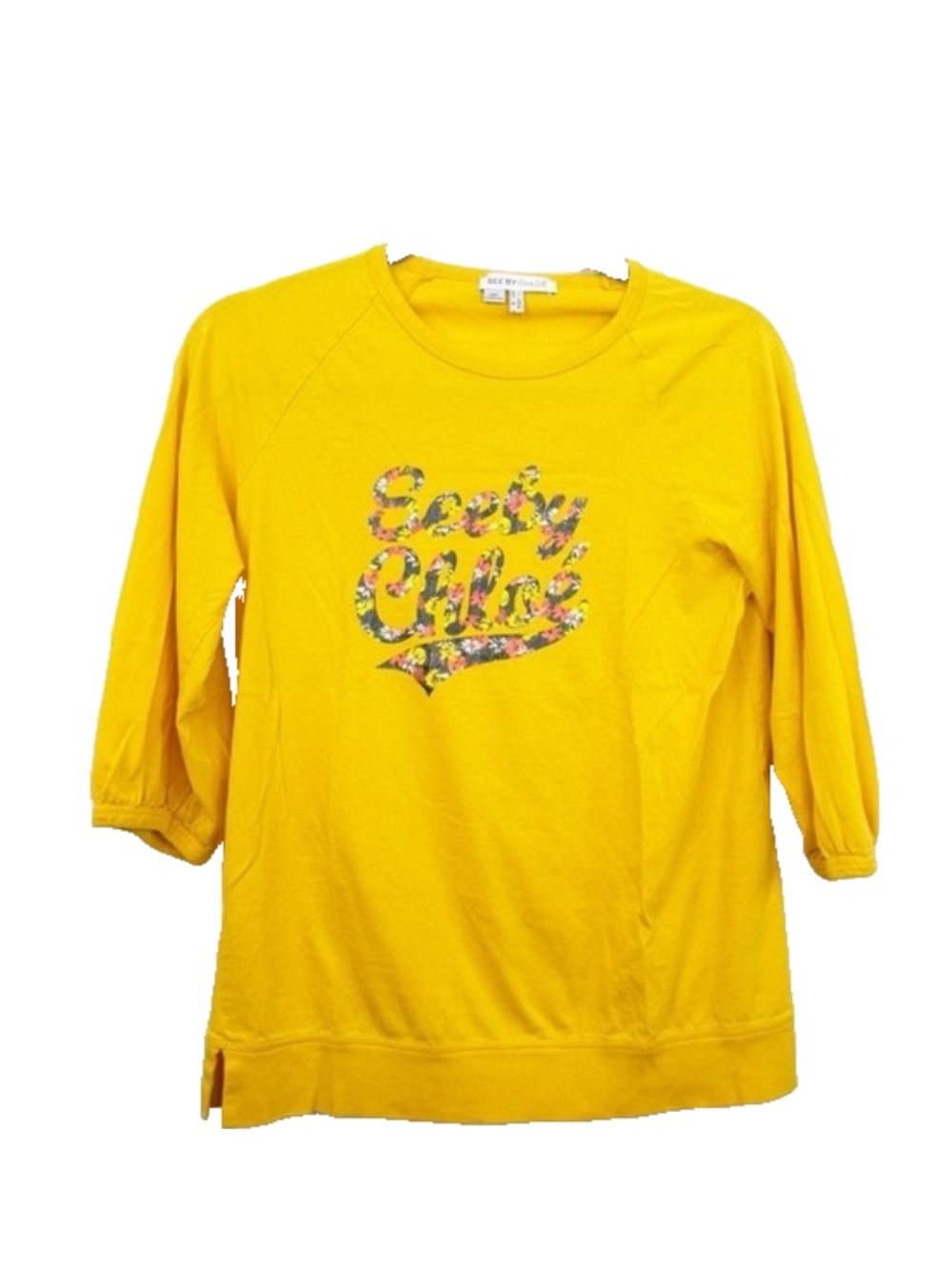 See By Chloe Yellow 3/4 Sleeve Graphic Top Size 6 Womens Portugal